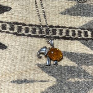 Sterling silver and amber elephant necklace